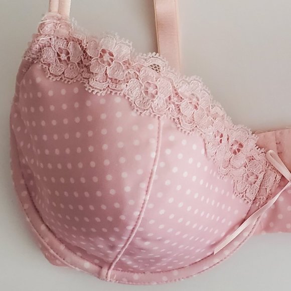 Pink Polka Dot 3 Piece Lace Trim Bra & Thong Bundle | Like New | 32D, Small - Picture 7 of 13